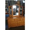 Image 13 : PINE DRESSER W/ TRIFOLD MIRROR-  30-1/4IN TALL 17-1/2IN DEEP, 57-1/4IN WIDE, MIRROR 46-1/2IN WIDE 39