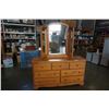 Image 1 : PINE DRESSER W/ TRIFOLD MIRROR-  30-1/4IN TALL 17-1/2IN DEEP, 57-1/4IN WIDE, MIRROR 46-1/2IN WIDE 39