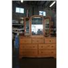 Image 3 : PINE DRESSER W/ TRIFOLD MIRROR-  30-1/4IN TALL 17-1/2IN DEEP, 57-1/4IN WIDE, MIRROR 46-1/2IN WIDE 39
