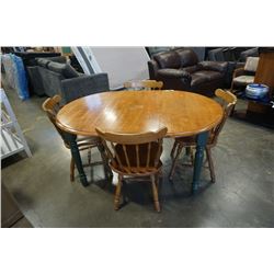 MAPLE AND GREEN DINING TABLE WITH LEAF AND 4 CHAIRS