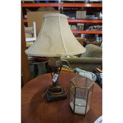 Vintage table lamp with brass and small glass display case