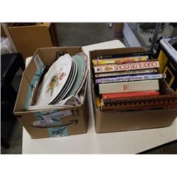 2 BOXES OF CHINA PLATES AND COOKBOOKS