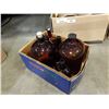 Image 1 : AMBER AND GREEN GLASS WHISKEY JUGS