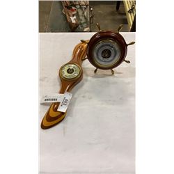2 WOOD BAROMETERS - PROPELLER AND SHIP WHEEL STYLE