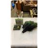 Image 1 : PEACOCK FAN, VINTAGE CLOCK, AND JADE PIECE