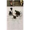 Image 1 : VINTAGE BRASS PEACOCK PERFUME BOTTLE, MOUSE CANDLESTICK AND CANNON FIGURE