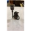 Image 6 : VINTAGE BRASS PEACOCK PERFUME BOTTLE, MOUSE CANDLESTICK AND CANNON FIGURE