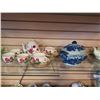 Image 1 : STAFFORDSHIRE CUPS AND SAUCERS AND SADLER TEAPOT AND FLOW BLUE LIDDED TUREEN