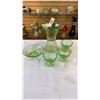 Image 1 : 5 PICES URANIUM GLASS 8 INCH TALL VASE AND 4 BOWLS