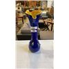 Image 1 : ART GLASS VASE 19IN TALL BLUE W/ YELLOW