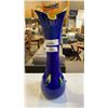 Image 2 : ART GLASS VASE 19IN TALL BLUE W/ YELLOW
