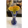 Image 3 : ART GLASS VASE 19IN TALL BLUE W/ YELLOW