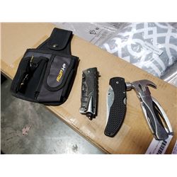 Multi tool, survival knife, folding knife and pouch