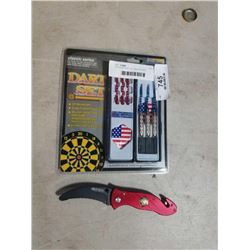 THROWING DART SET AND FOLDING WARTECH FIRE FIGHTERS KNIFE