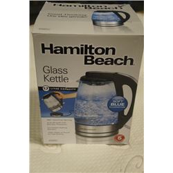 AS NEW HAMILTON BEACH GLASS ELECTRIC KETTLE 1.7 LITRE - WORKING