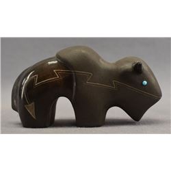 NATIVE AMERICAN SANTA CLARA POTTERY BUFFALO BY HARRISON AND MARIE