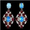 Image 1 : Natural Ethopian White Opal and Red Ruby Earrings