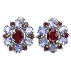 Natural RUBY RHODOLITE GARNET TANZANITE Earrings