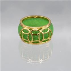 Carved Jade Ring Mounted in 14 kt Gold Overlay