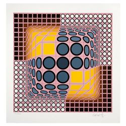 Victor Vasarely (1908-1997), "Pink Composition" Hand Signed Limited Edition Serigraph with Letter of