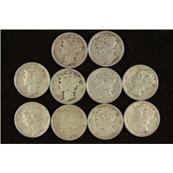 10 ASSORTED 1940'S MERCURY DIMES