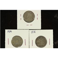 1916, 1920 & 1936 CANADA SILVER 25 CENTS