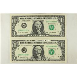 2-2003-A $1 FRN'S LOW CONSECUTIVE SERIAL 'S UNC