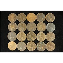 20 ASSORTED 1880-1899 GREAT BRITAIN LARGE PENNIES