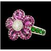 Image 1 : 2.35 ctw Sapphire, Tsavorite and Diamond Ring - 18KT White Gold