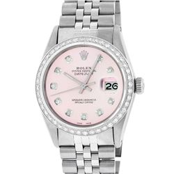 Rolex Mens Stainless Steel Pink Diamond Oyster Perpetual Datejust Wristwatch