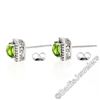 Image 3 : New 18kt White Gold 2.20 ctw Checkerboard Cut Peridot & Diamond Halo Stud Earrin