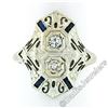 Image 4 : Art Deco 18kt White Gold Euro Cut Diamond & Sapphire Filigree Dinner Ring
