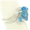 Image 4 : 14k White Gold 4.33 ctw Pear & Round Swiss Blue Topaz Ring w/ 2 Diamond Accents