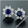 Image 2 : Sterling Silver Blue Crystal & CZ Halo Stud Earrings w/ 14kt White Gold Posts