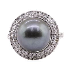 Tahitian Pearl and Diamond Ring - 18KT White Gold