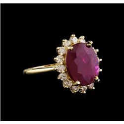 GIA Cert 5.56 ctw Ruby and Diamond Ring - 14KT Yellow Gold