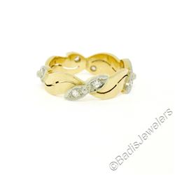 Antique 14kt Yellow and White Gold 0.28 ctw European Diamond Wave Eternity Band