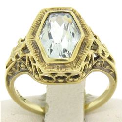 Antique Art Deco 14kt Yellow Gold Aquamarine Solitaire Ring