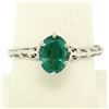 Image 5 : 14k White Gold 1.38 ctw Prong Set Oval Cut Emerald Filigree Solitaire Ring