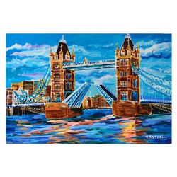 Yana Rafael, "London Drawbridge" Hand Signed Original Painting on Canvas with CO