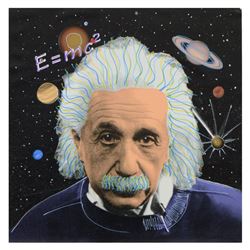 Steve Kaufman (1960-2010), "Einstein" One-of-a-Kind Mixed Media on Canvas, Hand
