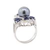 Image 4 : Pearl, Sapphire and Diamond Ring - 14KT White Gold