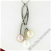 Image 6 : 14kt White Gold 0.55 ctw Diamond & Tri-Color Pearl Tulip Flower Pendant Necklace