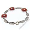 Image 4 : Antique Art Deco 14kt White Gold Carnelian and Diamond Etched Filigree Bracelet