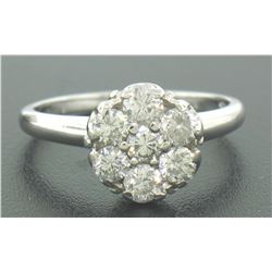 14k Solid White Gold 0.91 ctw 7 Raised Round Brilliant Cut Diamond Cluster Ring