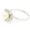 Image 3 : 14K White Gold 7.5mm Cultured Pearl & 8 Single Cut Diamond Petite Cluster Ring