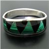 Image 2 : .950 Taxco Silver Designers Malachite & Black Onyx Inlay Bangle Bracelet
