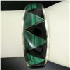 Image 4 : .950 Taxco Silver Designers Malachite & Black Onyx Inlay Bangle Bracelet