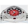 Image 9 : Rolex Ladies Stainless Steel Red Vignette Diamond & Ruby Datejust Wristwatch