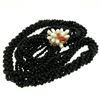Image 3 : 14k Gold Long Multi Strand Black Onyx Necklace w/ Freshwater Pearl & Coral Bead
